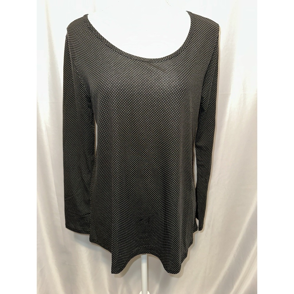 Lularoe Top Womens Size M Polka Dot Black Brown Stretch Hi-low Round Neck